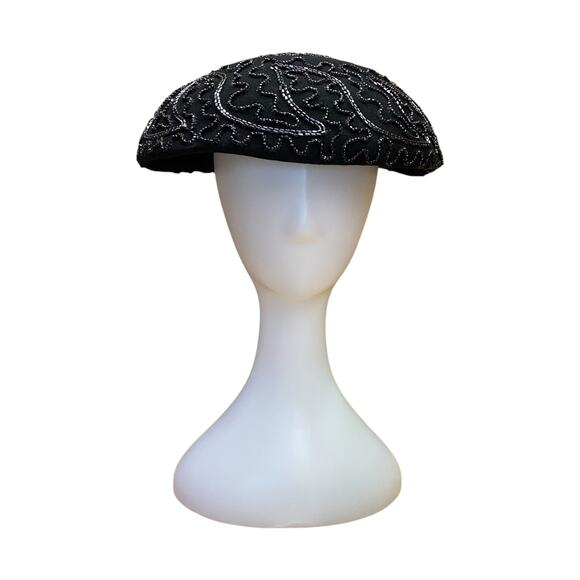1940s Black Beaded Calot Hat Pinehurst Fifth Ave Cocktail Hat main image 7